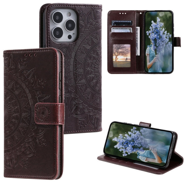 Totem Flower Embossed Leather Phone Case, For iPhone 16 Pro Max, For iPhone 16 Pro, For iPhone 16 Plus, For iPhone 16, For iPhone 15 Pro Max, For iPhone 15 Pro, For iPhone 15 Plus, For iPhone 15