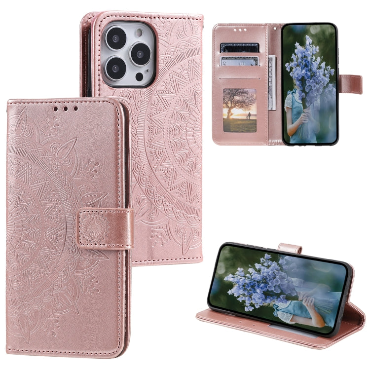 Totem Flower Embossed Leather Phone Case, For iPhone 16 Pro Max, For iPhone 16 Pro, For iPhone 16 Plus, For iPhone 16, For iPhone 15 Pro Max, For iPhone 15 Pro, For iPhone 15 Plus, For iPhone 15
