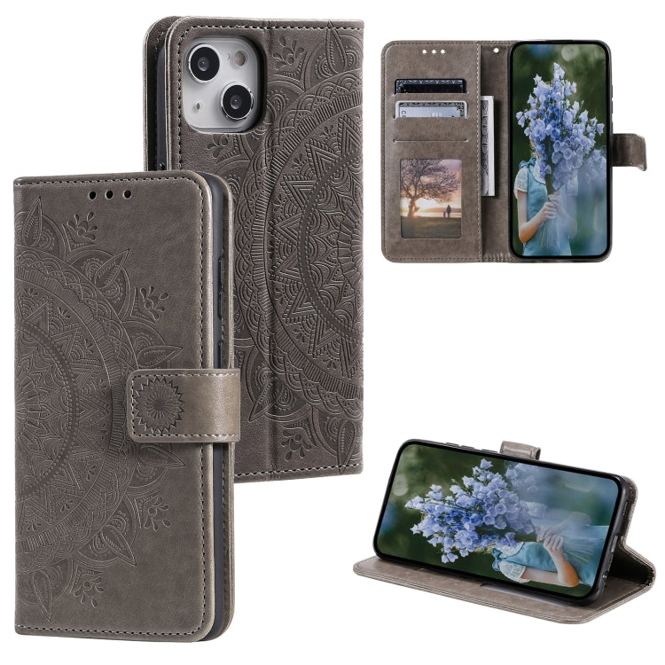 Totem Flower Embossed Leather Phone Case, For iPhone 16 Pro Max, For iPhone 16 Pro, For iPhone 16 Plus, For iPhone 16, For iPhone 15 Pro Max, For iPhone 15 Pro, For iPhone 15 Plus, For iPhone 15