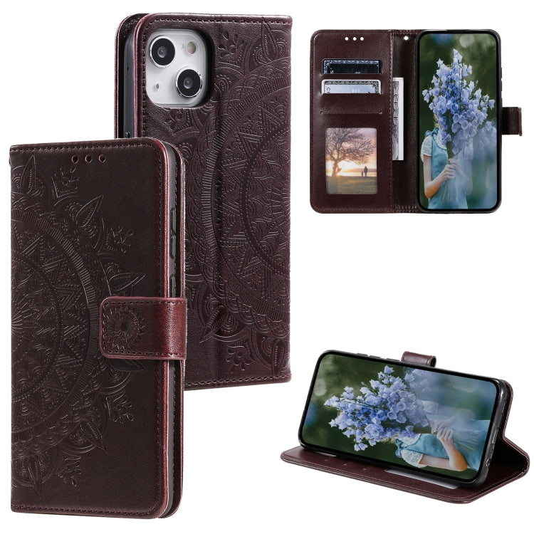 Totem Flower Embossed Leather Phone Case, For iPhone 16 Pro Max, For iPhone 16 Pro, For iPhone 16 Plus, For iPhone 16, For iPhone 15 Pro Max, For iPhone 15 Pro, For iPhone 15 Plus, For iPhone 15