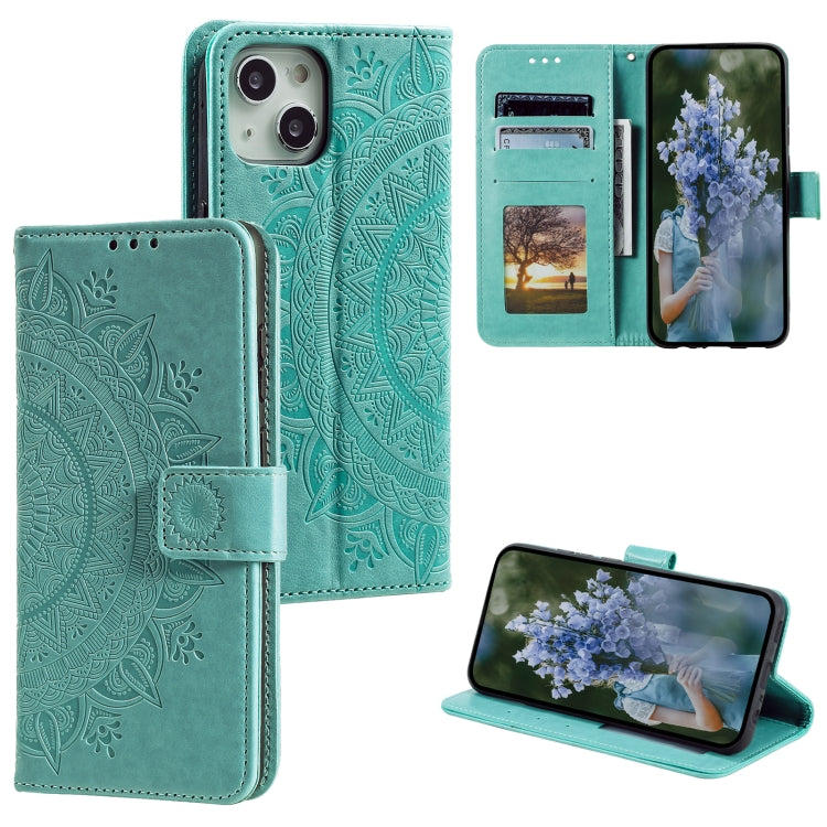 Totem Flower Embossed Leather Phone Case, For iPhone 16 Pro Max, For iPhone 16 Pro, For iPhone 16 Plus, For iPhone 16, For iPhone 15 Pro Max, For iPhone 15 Pro, For iPhone 15 Plus, For iPhone 15