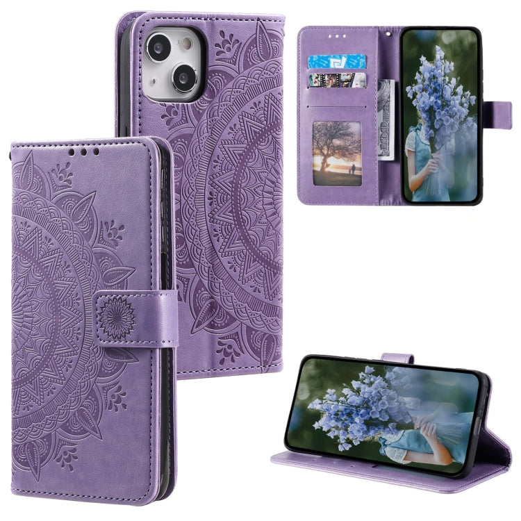 Totem Flower Embossed Leather Phone Case, For iPhone 16 Pro Max, For iPhone 16 Pro, For iPhone 16 Plus, For iPhone 16, For iPhone 15 Pro Max, For iPhone 15 Pro, For iPhone 15 Plus, For iPhone 15