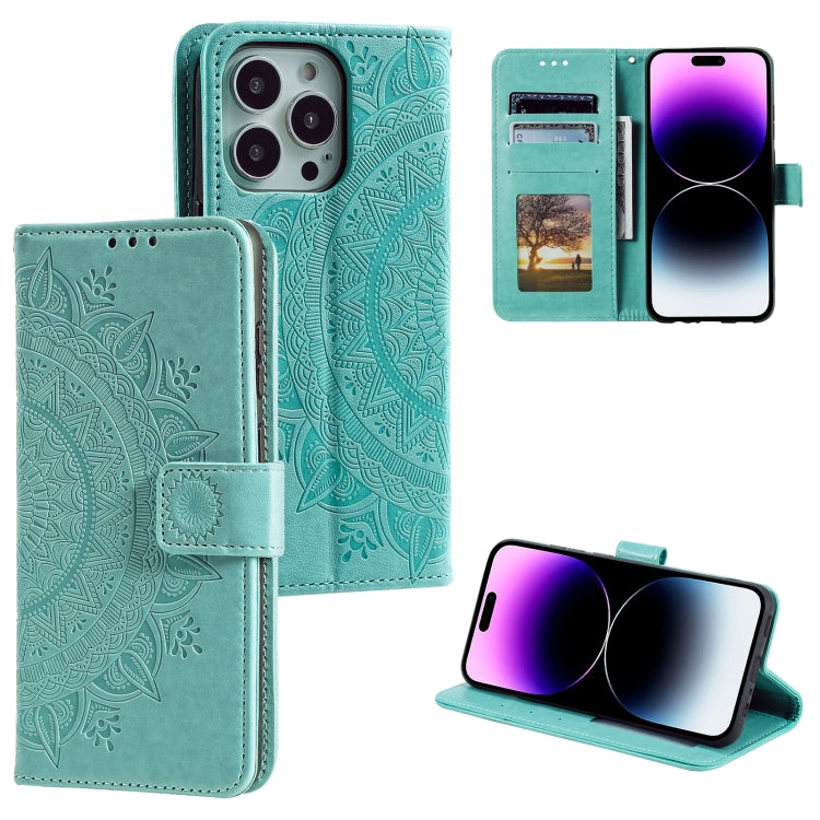 Totem Flower Embossed Leather Phone Case, For iPhone 16 Pro Max, For iPhone 16 Pro, For iPhone 16 Plus, For iPhone 16, For iPhone 15 Pro Max, For iPhone 15 Pro, For iPhone 15 Plus, For iPhone 15
