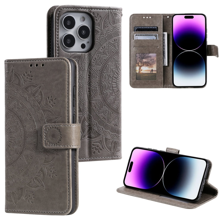 Totem Flower Embossed Leather Phone Case, For iPhone 16 Pro Max, For iPhone 16 Pro, For iPhone 16 Plus, For iPhone 16, For iPhone 15 Pro Max, For iPhone 15 Pro, For iPhone 15 Plus, For iPhone 15