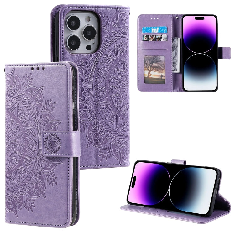 Totem Flower Embossed Leather Phone Case, For iPhone 16 Pro Max, For iPhone 16 Pro, For iPhone 16 Plus, For iPhone 16, For iPhone 15 Pro Max, For iPhone 15 Pro, For iPhone 15 Plus, For iPhone 15