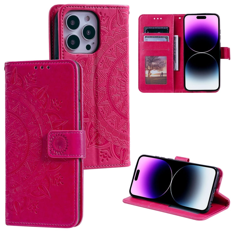 Totem Flower Embossed Leather Phone Case, For iPhone 16 Pro Max, For iPhone 16 Pro, For iPhone 16 Plus, For iPhone 16, For iPhone 15 Pro Max, For iPhone 15 Pro, For iPhone 15 Plus, For iPhone 15