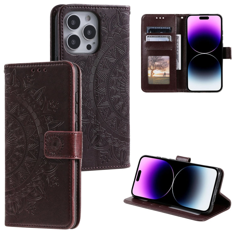 Totem Flower Embossed Leather Phone Case, For iPhone 16 Pro Max, For iPhone 16 Pro, For iPhone 16 Plus, For iPhone 16, For iPhone 15 Pro Max, For iPhone 15 Pro, For iPhone 15 Plus, For iPhone 15