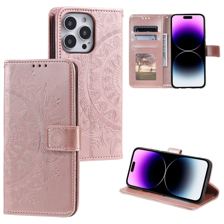 Totem Flower Embossed Leather Phone Case, For iPhone 16 Pro Max, For iPhone 16 Pro, For iPhone 16 Plus, For iPhone 16, For iPhone 15 Pro Max, For iPhone 15 Pro, For iPhone 15 Plus, For iPhone 15