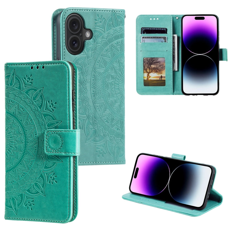 Totem Flower Embossed Leather Phone Case, For iPhone 16 Pro Max, For iPhone 16 Pro, For iPhone 16 Plus, For iPhone 16, For iPhone 15 Pro Max, For iPhone 15 Pro, For iPhone 15 Plus, For iPhone 15