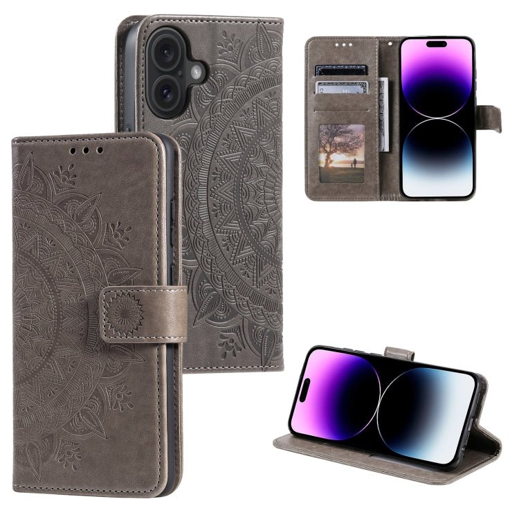 Totem Flower Embossed Leather Phone Case, For iPhone 16 Pro Max, For iPhone 16 Pro, For iPhone 16 Plus, For iPhone 16, For iPhone 15 Pro Max, For iPhone 15 Pro, For iPhone 15 Plus, For iPhone 15