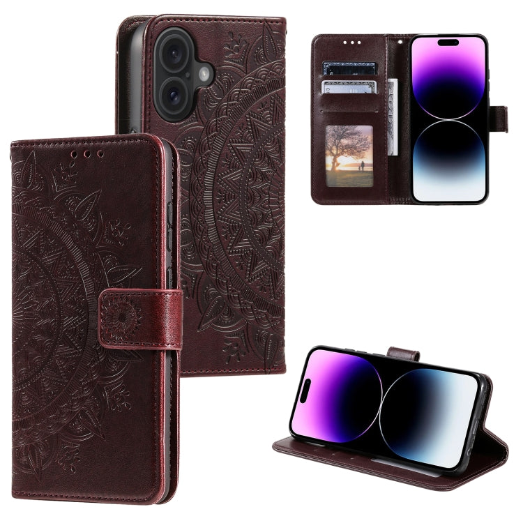Totem Flower Embossed Leather Phone Case, For iPhone 16 Pro Max, For iPhone 16 Pro, For iPhone 16 Plus, For iPhone 16, For iPhone 15 Pro Max, For iPhone 15 Pro, For iPhone 15 Plus, For iPhone 15