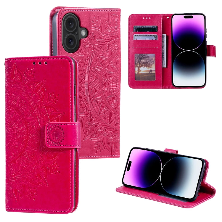 Totem Flower Embossed Leather Phone Case, For iPhone 16 Pro Max, For iPhone 16 Pro, For iPhone 16 Plus, For iPhone 16, For iPhone 15 Pro Max, For iPhone 15 Pro, For iPhone 15 Plus, For iPhone 15