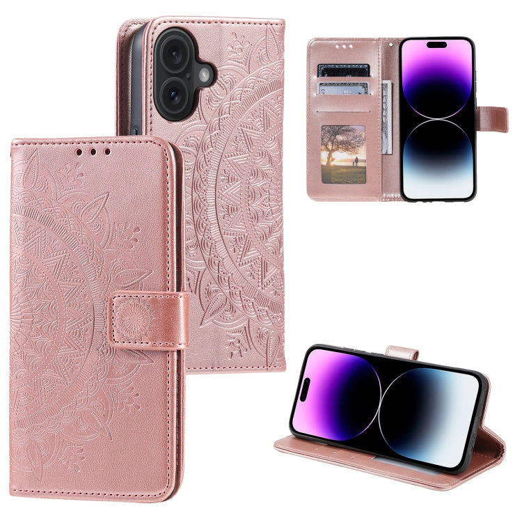 Totem Flower Embossed Leather Phone Case, For iPhone 16 Pro Max, For iPhone 16 Pro, For iPhone 16 Plus, For iPhone 16, For iPhone 15 Pro Max, For iPhone 15 Pro, For iPhone 15 Plus, For iPhone 15