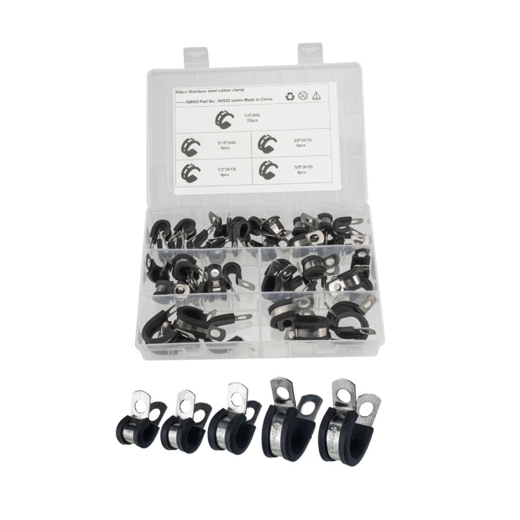 42 PCS Car Rubber Cushion Pipe Clamps Stainless Steel Clamps, 42 PCS