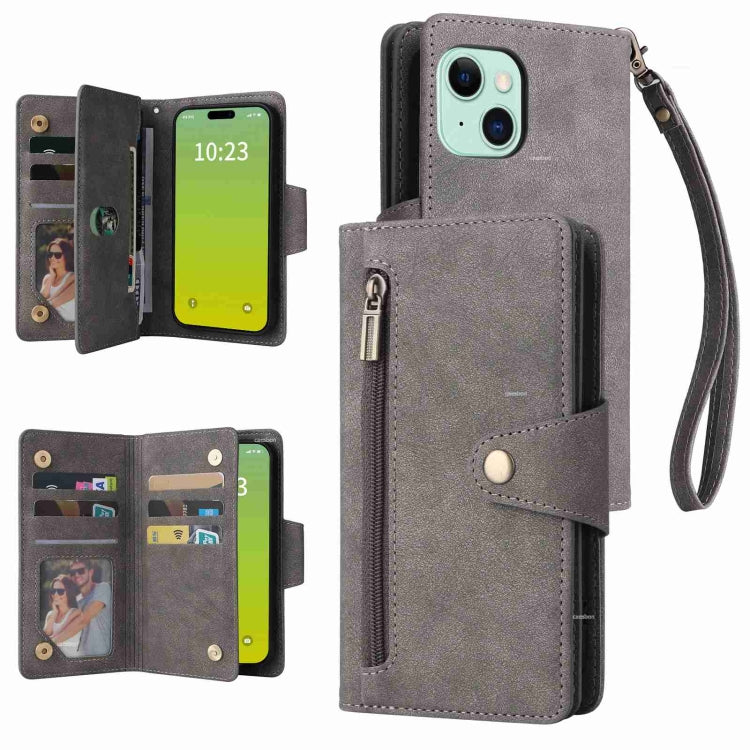 Nietenschnalle 9 Karten Dreifach faltbare Leder-Handyhülle, für iPhone 17e / 16e, für iPhone 17 Pro Max, für iPhone 17 Pro, für iPhone 17, für iPhone Air, für iPhone 16 Pro Max, für iPhone 16 Pro, für iPhone 16 Plus, für iPhone 16, für iPhone 15 Pro Max