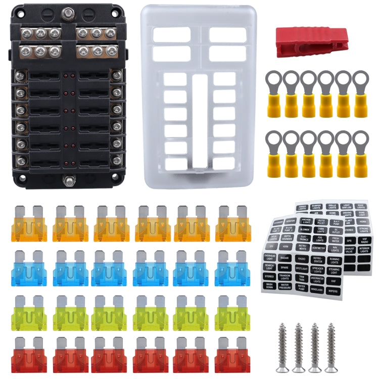 CP-4039 12 Way Fuse Block with 24pcs Fuses and 12pcs Terminals, 12 Way with 12pcs Terminals