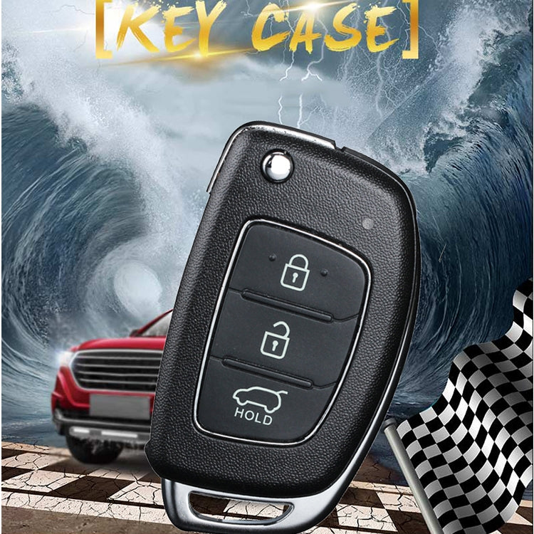 For Hyundai 3-button Folding Car Key Shell with Silver Metal Edge, For Hyundai 3-button