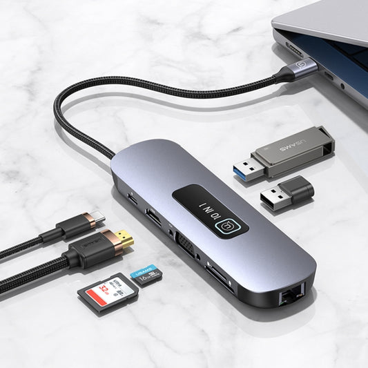 USAMS US-SJ644 PD100W 10 in 1 Aluminum Alloy Multifunctional Type-C HUB with Light, 10 in 1