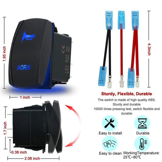 12 20A / 24V 10A Car Horn Rocker Switch with Jumper Set