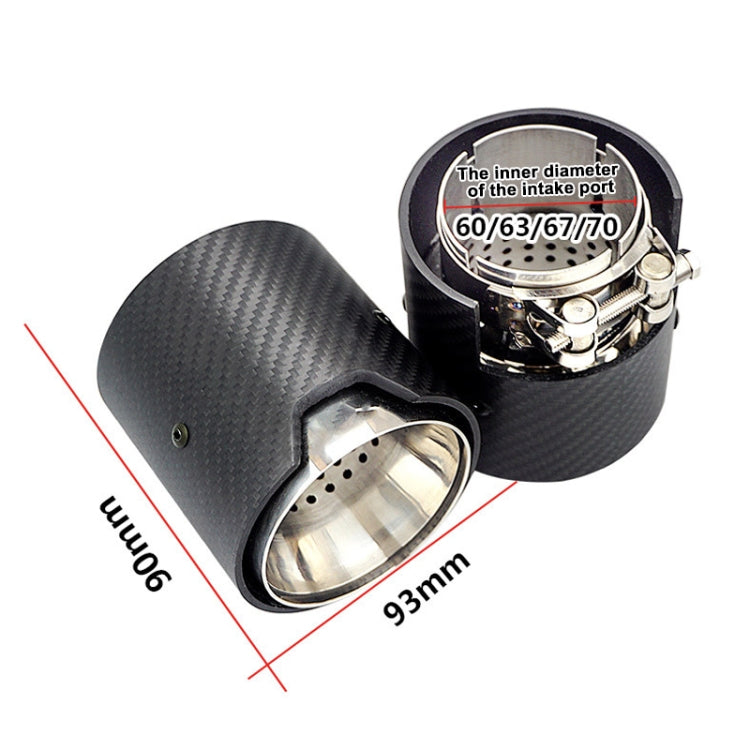 Car Modified MP Exhaust Pipe Glossy 90mm Carbon Fiber Short Tail Throat for BMW 3 Series, 63mm