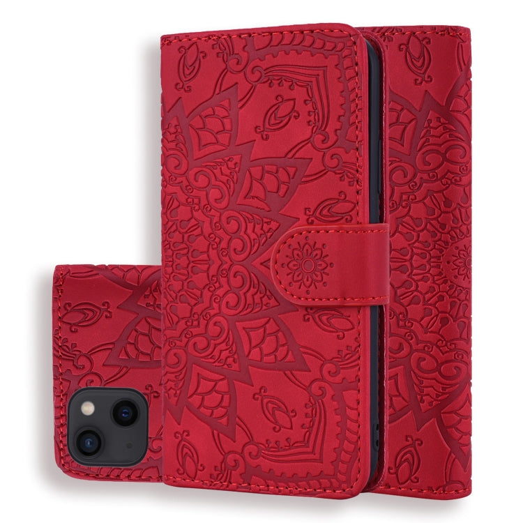 Mandala geprägtes Dual-Fold Kalbsleder Handyhülle, Für iPhone 17e / 16e, Für iPhone 17 Pro Max, Für iPhone 17 Pro, Für iPhone 17, Für iPhone Air, Für iPhone 16 Pro, Für iPhone 16 Pro Max, Für iPhone 16 Plus, Für iPhone 16, Für iPhone 15 Pro Max
