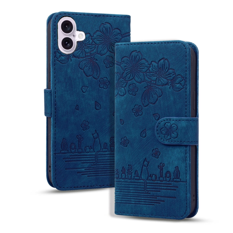 Cartoon Sakura Cat Embossed Leather Phone Case