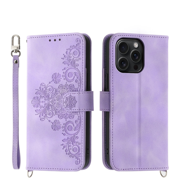 Skin-feel Flowers Embossed Wallet Leather Phone Case
