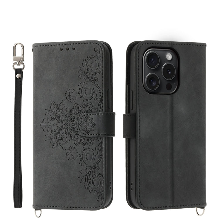 Skin-feel Flowers Embossed Wallet Leather Phone Case