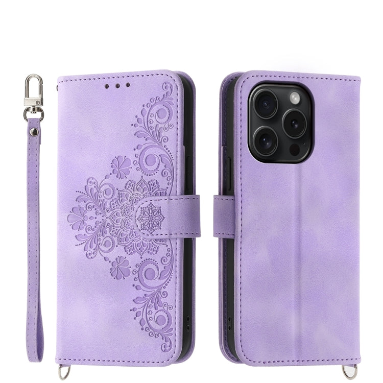 Skin-feel Flowers Embossed Wallet Leather Phone Case
