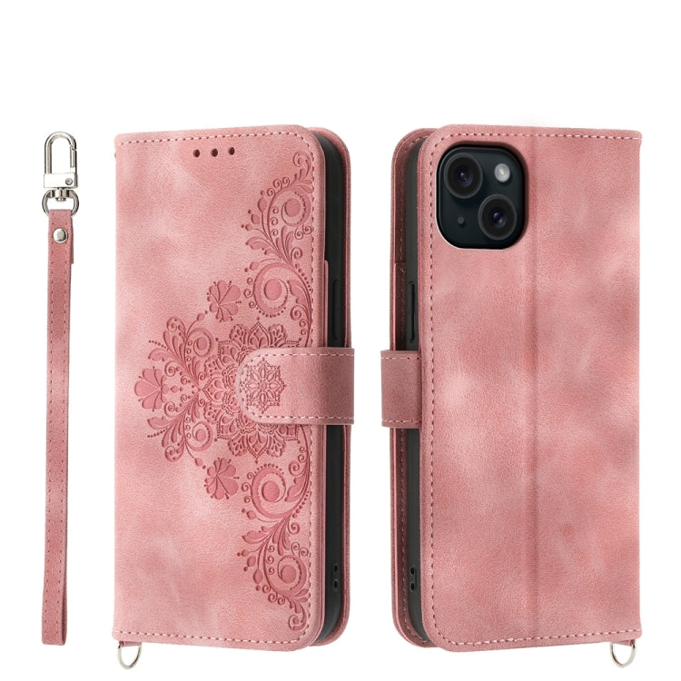Skin-feel Flowers Embossed Wallet Leather Phone Case