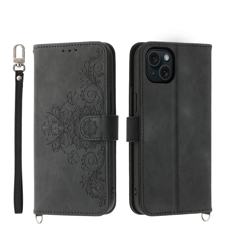 Skin-feel Flowers Embossed Wallet Leather Phone Case