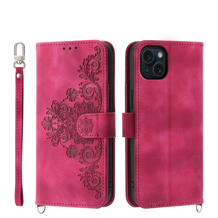 Skin-feel Flowers Embossed Wallet Leather Phone Case