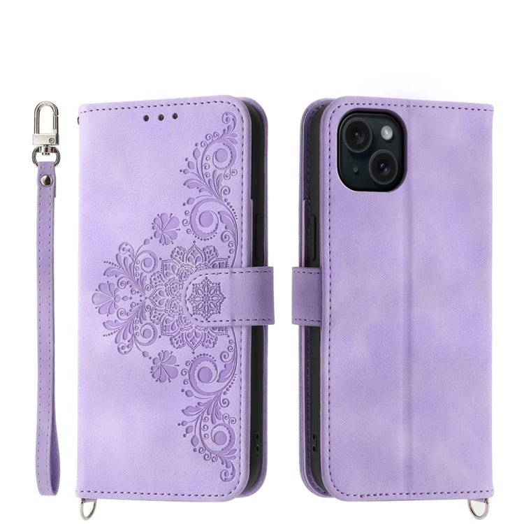 Skin-feel Flowers Embossed Wallet Leather Phone Case