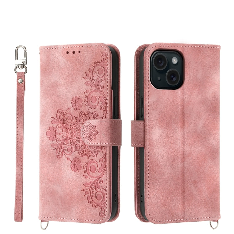 Skin-feel Flowers Embossed Wallet Leather Phone Case