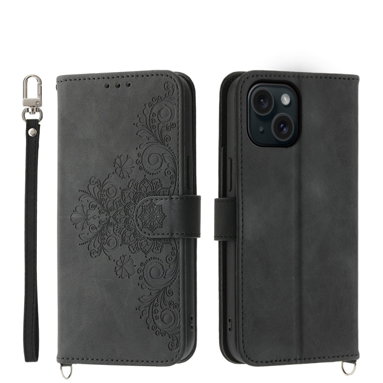 Skin-feel Flowers Embossed Wallet Leather Phone Case