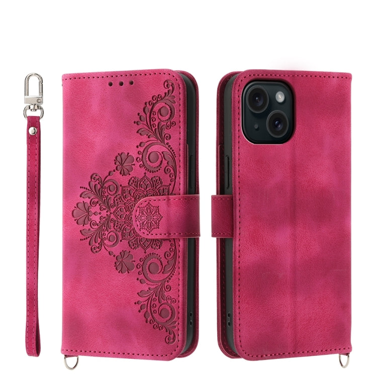 Skin-feel Flowers Embossed Wallet Leather Phone Case
