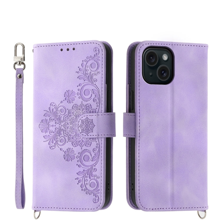 Skin-feel Flowers Embossed Wallet Leather Phone Case