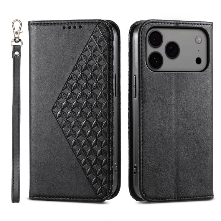 Cubic Grid Calf Texture Magnetic Leather Phone Case