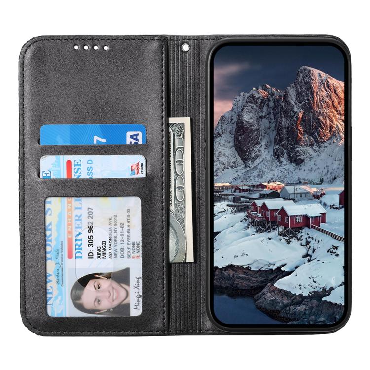 Cubic Grid Calf Texture Magnetic Leather Phone Case