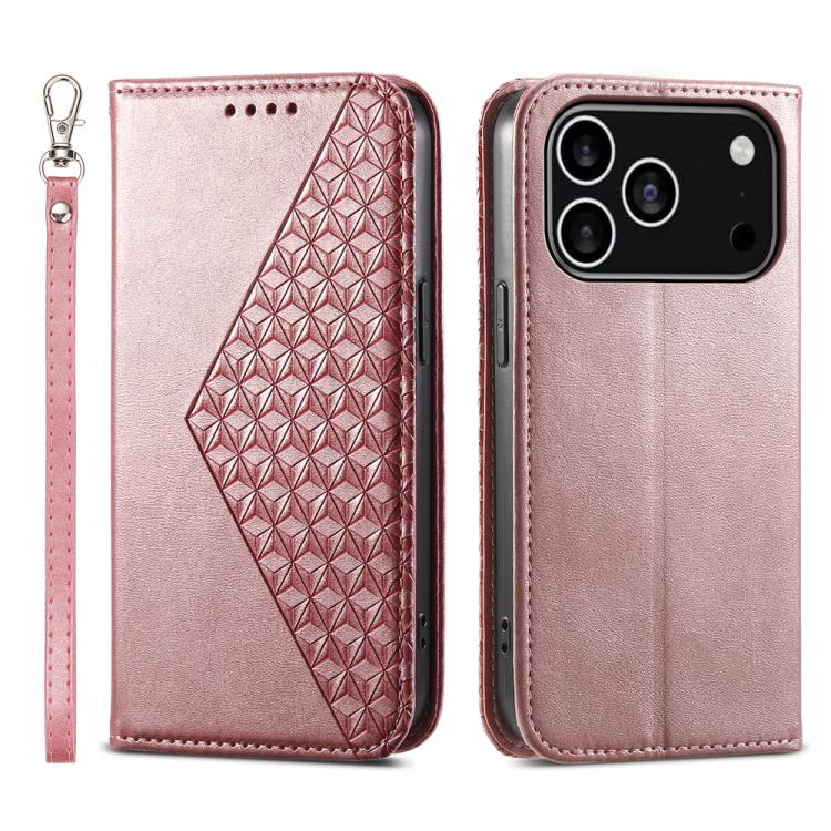 Cubic Grid Calf Texture Magnetic Leather Phone Case