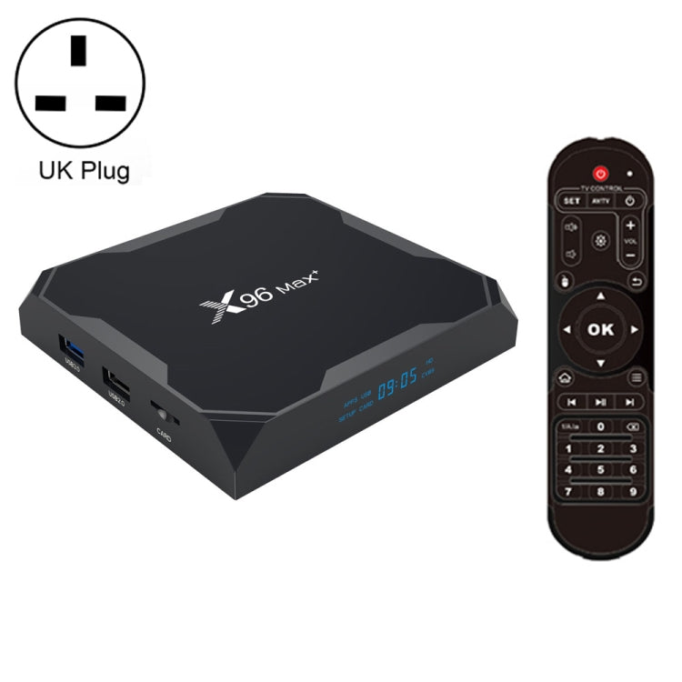 X96 max+ 4K Smart TV Box with Remote Control, Android 9.0, Amlogic S905X3 Quad-Core Cortex-A55,2GB+16GB, Support LAN, AV, 2.4G/5G WiFi, USBx2,TF Card,, EU Plug, US Plug, UK Plug, AU Plug
