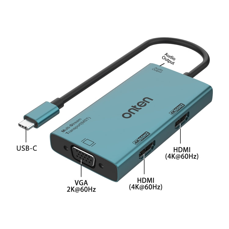 Onten M206 4K 60Hz 4 in 1 Type-C to Dual HDMI + VGA + 3.5mm Video Converter Adapter, M206