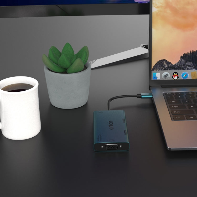 Onten M206 4K 60Hz 4 in 1 Type-C to Dual HDMI + VGA + 3.5mm Video Converter Adapter, M206