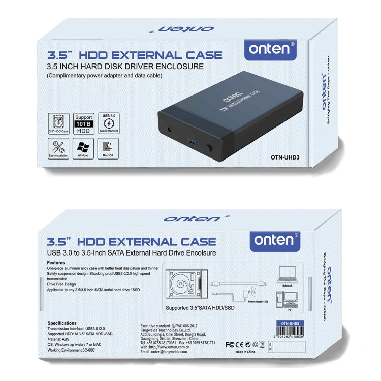 Onten UHD3 3.5 inch USB3.0 HDD External Hard Drive Enclosure, EU Plug, UK Plug, AU Plug