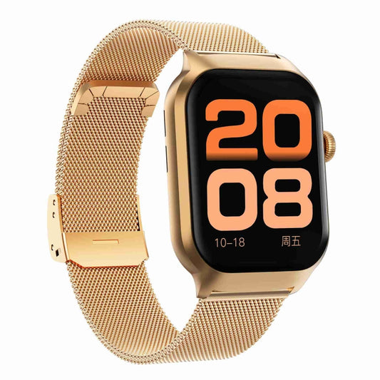 Montre connectée à appel Bluetooth de 2,01 pouces avec bracelet en acier milanais, prenant en charge la surveillance de la fréquence cardiaque / glycémie non invasive, bracelet en acier milanais doré