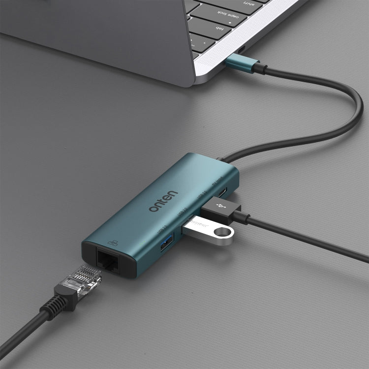 Onten UC121 5 in 1 USB-C / Type-C to USB 3.0 HUB with 5V Input & 100Mbps Network Card, UC121