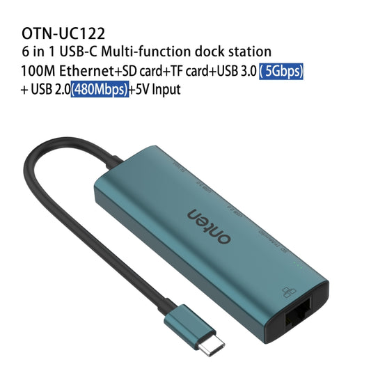 Onten UC122 6 in 1 USB-C / Type-C to SD + TF Card + USB 3.0 HUB with 5V Input & 100Mbps Network Card, UC122