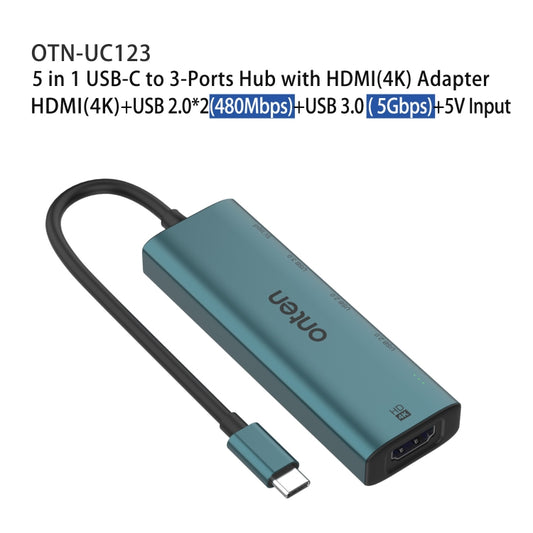 Onten UC123 5 in 1 USB-C / Type-C to HDMI + USB3.0 HUB Docking Station with 5V Input, UC123