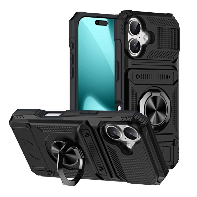 TPU+PC Shockproof Card Phone Case with Metal Ring Holder