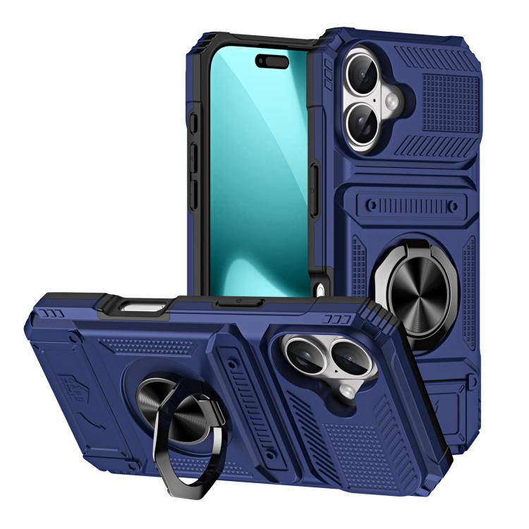 TPU+PC Shockproof Card Phone Case with Metal Ring Holder